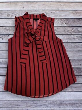 mine Rust Red & Black Striped Tie-Neck Sleeveless Top large